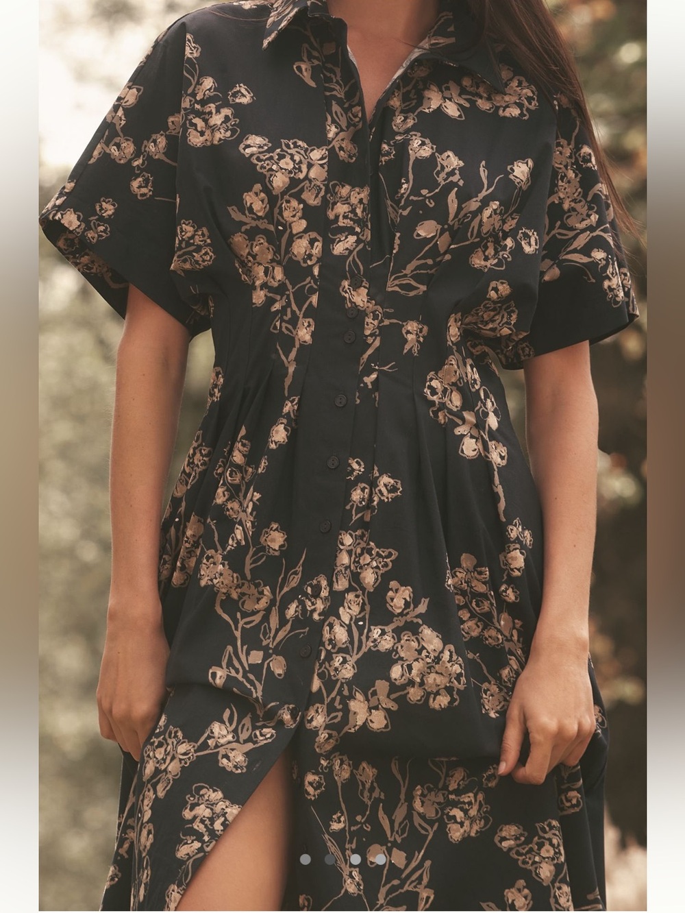 Exquise Tobie Short-Sleeve Midi Shirt Dress NEW Navy Blue Floral Anthropologie - Picture 2 of 15